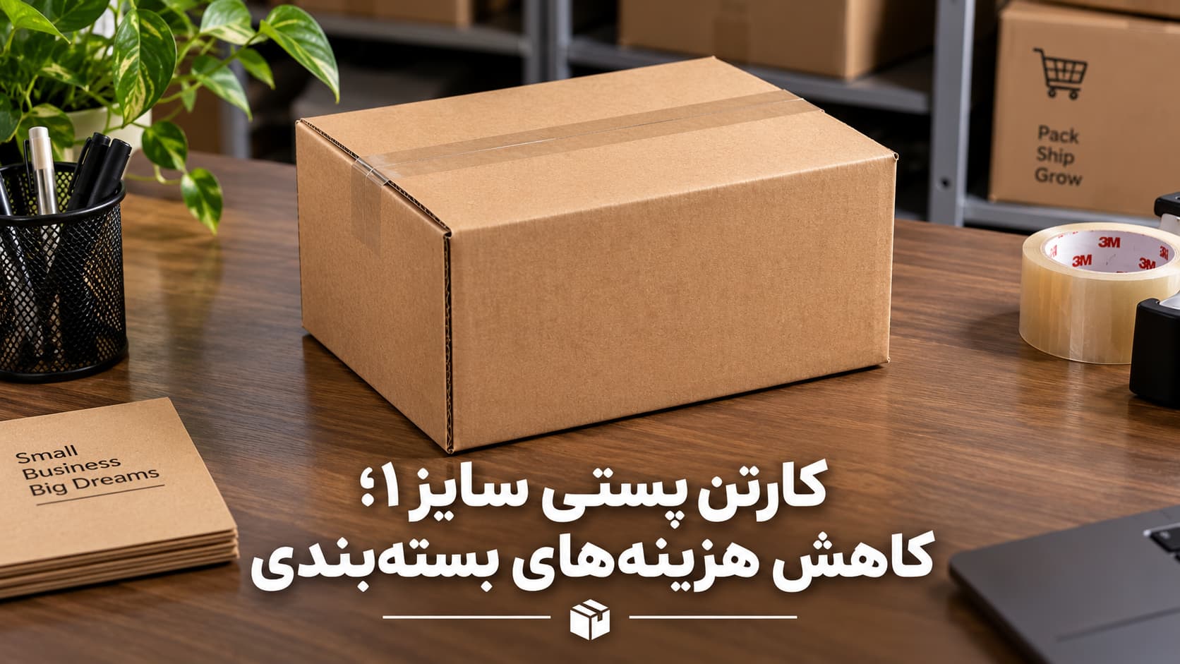 کارتن پستی سایز 1 سه لایه استاندارد اداره پست روی میز بسته‌بندی انبار